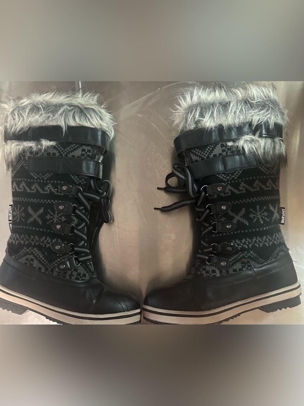 Women's Black Faux-Fur Winter Lace-Up Boots